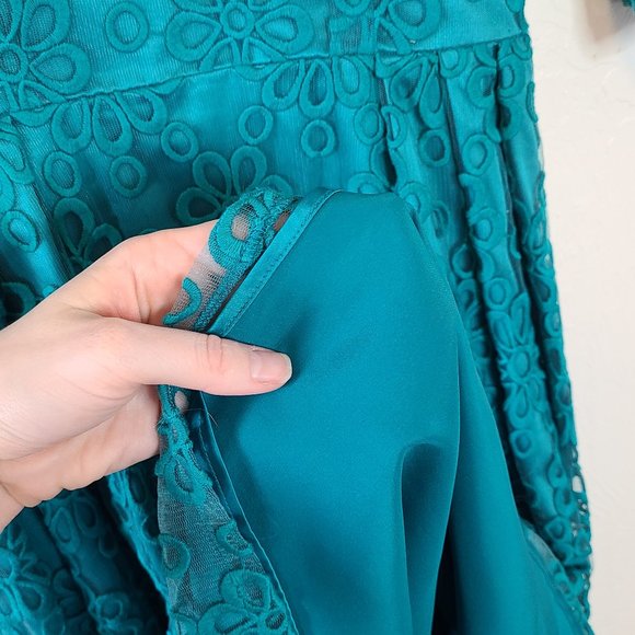 Teal Retro Daisy Embroidered Cocktail Dress - Picture 5 of 8